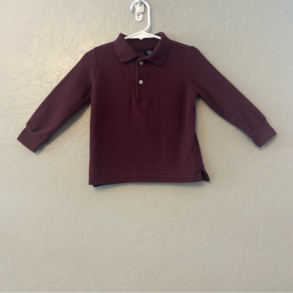 Janie and Jack long sleeve burgundy pique polo shirt size 18-24 months